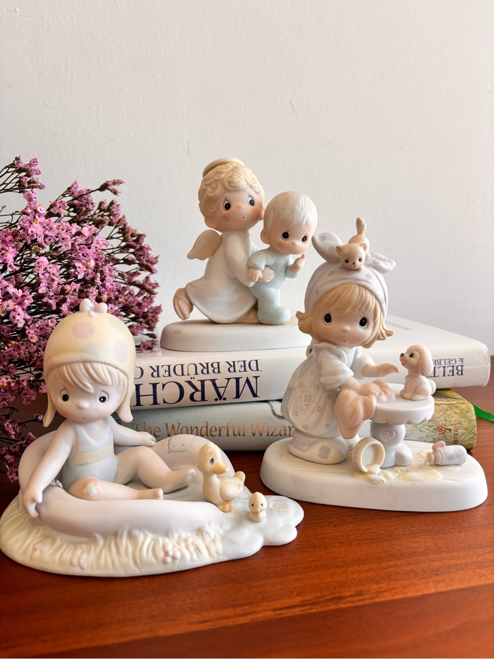 Precious Moments Cream and Pastel Nursery Figurine Trio